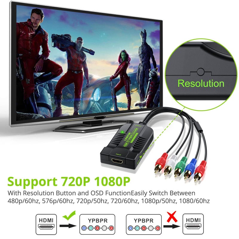 LiNKFOR 1080P HDMI to Component Converter HDMI to YPbPr Converter HDMI to Video Adapter HDMI to 5RCA RGB YPbPr Converter for HDTV box Apple TV PC PS3 Roku Blu-Ray DVD - Image 4